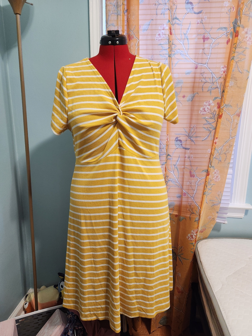 Torrid Yellow and White Striped Twist-Front Midi Dress